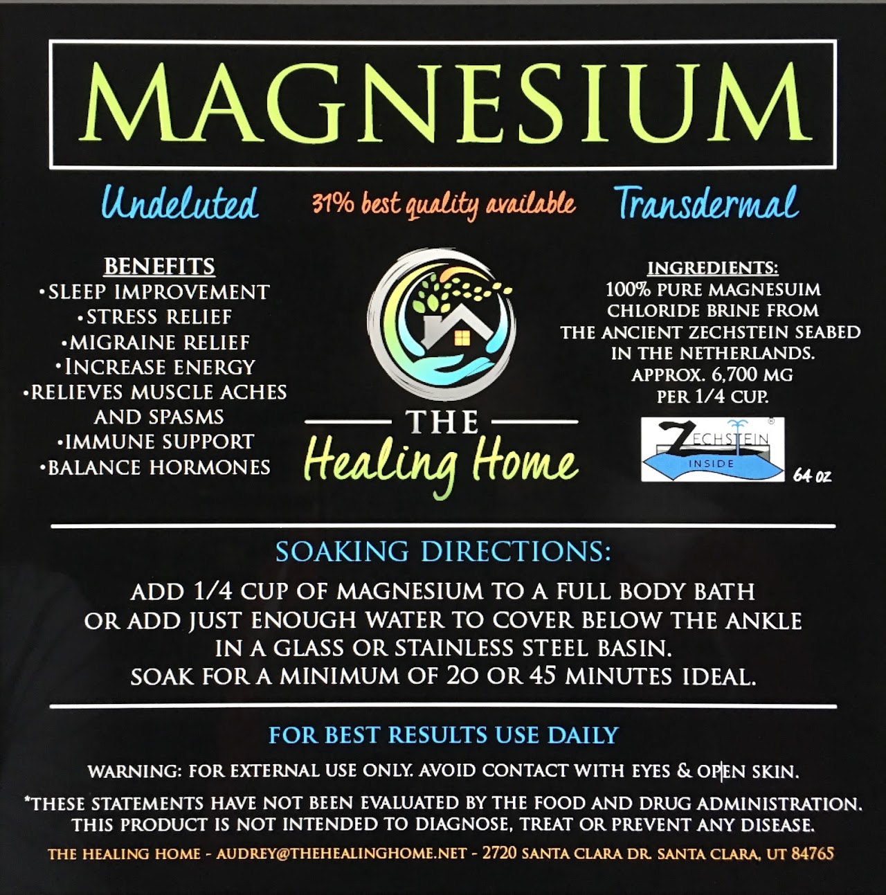 The Healing Body magnesium supplement label